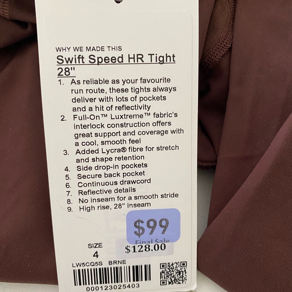 Lululemon size 4 Swift Speed HR Tights 28”